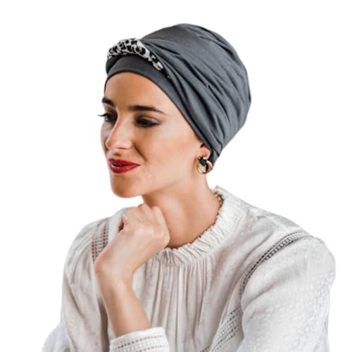 CAREBELL Mütze für Haarausfall, Komfortmodell, LEOPARD GREY-Design, ideal für Chemotherapie und Alopezie, Bambusgewebe, handgefertigt in Spanien von CAREBELL