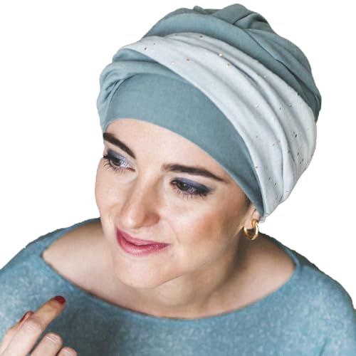 CAREBELL Elegance Aquamarina Gold - Onkollogische Mütze für Chemotherapie oder Alopezie von CAREBELL