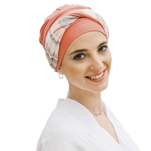 CAREBELL Elegance Mediterraneo Coral - Turbanhut aus Bambus für Chemotherapie oder Alopezie, Korallengarten, Einheitsgröße, coral garden, One size von CAREBELL