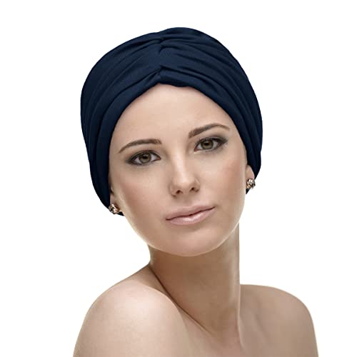 CAREBELL Headwear Onkologischer Turban Andrea Bambus in verschiedenen Farbtönen gegen Haarausfall, Marineblau 08, One size von CAREBELL