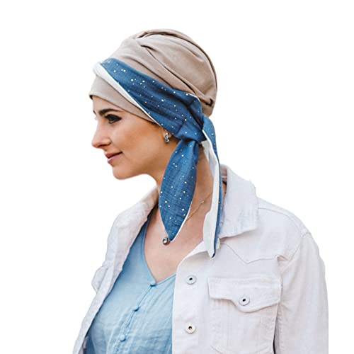 CAREBELL Smooth Blue Gold Bambus Haarausfall Headwear, Blau, Creme und Weiß, One size von CAREBELL