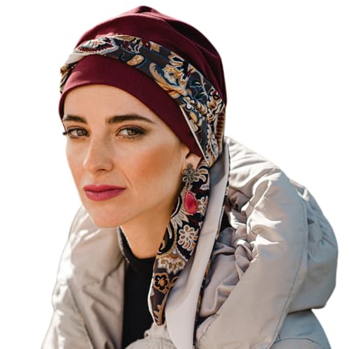CAREBELL Onkologisches Tuch für Chemotherapie, Modell Smooth, Bordeaux, Kaschmir, Schutz bei Alopezie, ideal für Patienten mit Haarausfall, handgefertigt in Spanien von CAREBELL