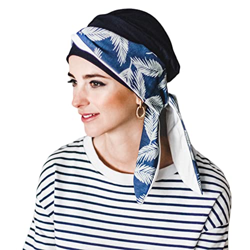 CAREBELL Smooth Denim Palms Onkologisches Halstuch, Bambusgewebe, ideal für Patienten mit Haarausfall, Oeko-Tex-zertifiziert, bequem und atmungsaktiv von CAREBELL