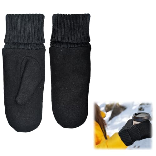 CAREDGO Fäustlinge Handschuhe Wollhandschuhe Schwarz 25cm *9cm Thermo Warm Winterhandschuhe Fahrradhandschuhe Skihandschuhe für Damen Winter von CAREDGO