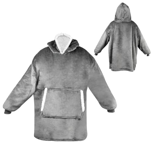 CAREDGO Übergroße Hoodie Sweatshirt Blanket Sweatshirt Grau Oversized Sweatshirt Blanket unisex Weich Flanell Oversized Kuscheldecke mit Taschen Giant Sweatshirt Hoodie Decke mit Ärmeln zum Anziehen von CAREDGO