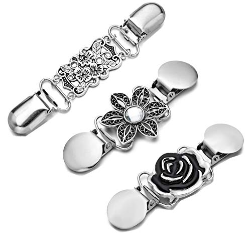 CAREOR 3 Stück Vintage-Pullover-Schal-Clips, Retro-Clips, Cardigan-Kragen-Clips, Kleid, Hemd, Brosche, Clips für Damen und Mädchen, 3 Stile, Metall von CAREOR