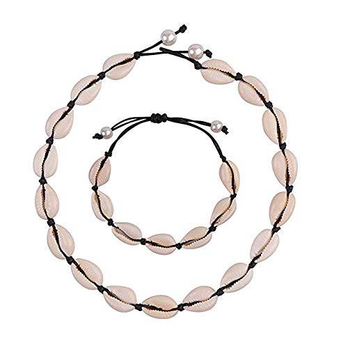 CAREOR Natürliche Shell Choker Halskette Muschel Halskette Einstellbare Puka Shell Halskette Armbänder Set Hawaiian Schmuck für für frauen Männer Mädchen Damen von CAREOR