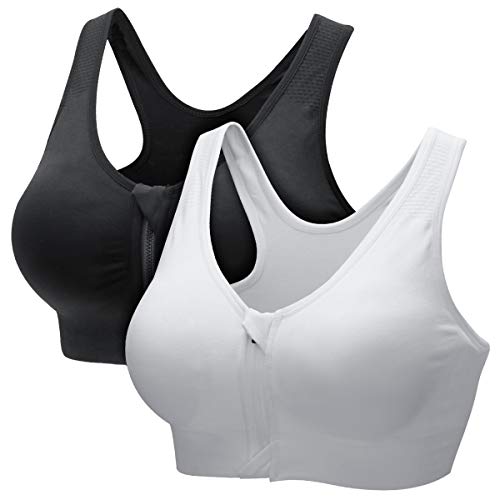 CARETOO Damen Sport BH Stark Halt Active Bra Höhe Beanspruchung Trainieren Bustier Fuer Yoga Fitness - Mit Reißverschluss Schwarz + Weiß, M von CARETOO
