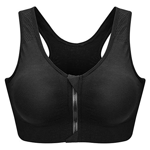 CARETOO Damen Sport BH Stark Halt Active Bra Höhe Beanspruchung Trainieren Bustier Fuer Yoga Fitness - Mit Reißverschluss Schwarz, S von CARETOO