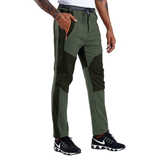 CARETOO Herren Hosen Wanderhose Stretch Hose Outdoor Leichte Atmungsaktive Trekkinghose Winddicht Verdickte Winterhose Skihose Herbst Winter Frühling Grün-mit Fleece L von CARETOO