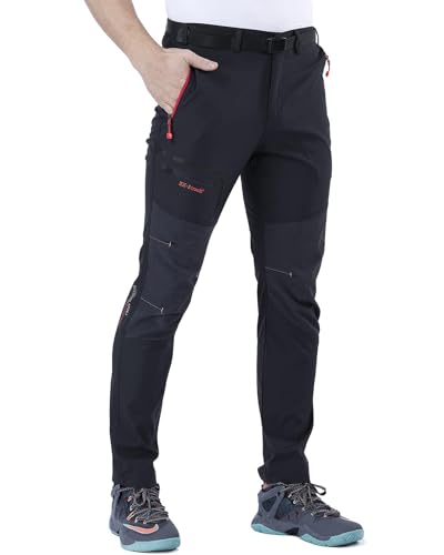 CARETOO Herren Wanderhose Trekkinghose Outdoorhose Softshellhose Funktionshose Skihose Verdickte Warm Atmungsaktiv Wasserdicht Winddicht Winter Schwarz mit Fleece, L von CARETOO