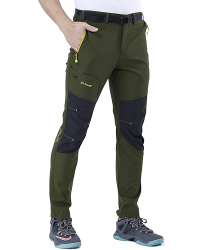 CARETOO Herren Wanderhose Trekkinghose Outdoorhose Softshellhose Funktionshose Skihose Verdickte Warm Atmungsaktiv Wasserdicht Winddicht Winter Grün mit Fleece, XXL von CARETOO
