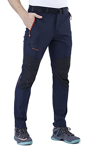 CARETOO Herren Wanderhose Trekkinghose Outdoorhose Softshellhose Funktionshose Skihose Verdickte Warm Atmungsaktiv Wasserdicht Winddicht Herbst Blau ohne Fleece, 3XL von CARETOO