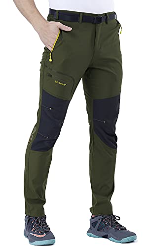 CARETOO Herren Wanderhose Trekkinghose Outdoorhose Softshellhose Funktionshose Skihose Verdickte Warm Atmungsaktiv Wasserdicht Winddicht Herbst Grün ohne Fleece, M von CARETOO