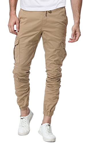 CARETOO Jogger Cargo Herren Hosen Chino Jeans Fitness Sport Trekking Stretch Freitzeithose Streetwear Hosen für Alle Jahreszeiten, Khaki-New, S von CARETOO