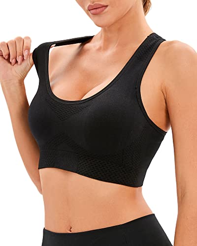 CARETOO Sport BH Damen Push Up Klassische Comfort Sport Frauen Atmungsaktiv Bustier Gepolstert Seamless Sports Bras Set Ohne Bügel Joggen Yoga Fitness (Schwarz, L) von CARETOO