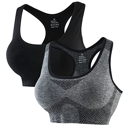 CARETOO Sport BH Damen Push Up Klassische Comfort Sport Frauen Atmungsaktiv Bustier Gepolstert Seamless Sports Bras Set Ohne Bügel Joggen Yoga Fitness (Schwarz + grau, XL) von CARETOO