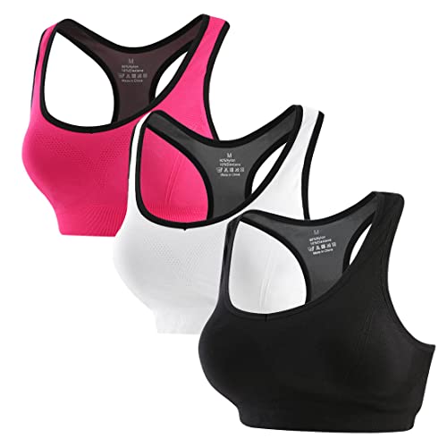 CARETOO Sport BH Damen Push Up Klassische Comfort Sport Frauen Atmungsaktiv Bustier Gepolstert Seamless Sports Bras Set Ohne Bügel Joggen Yoga Fitness Schwarz+Weiß+Rot-13, M von CARETOO