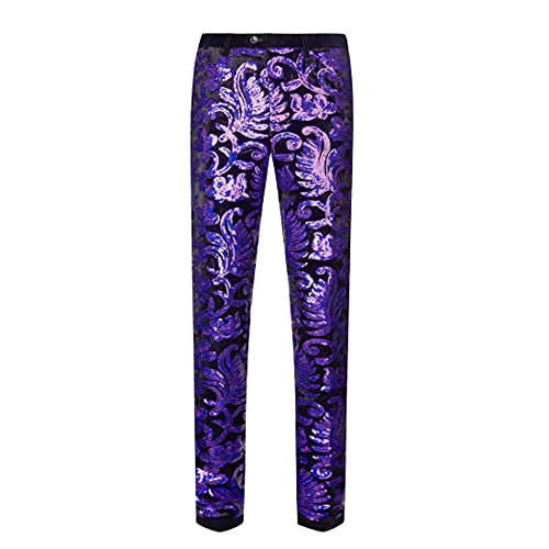 CARFFIV Herrenmode, Blumenmuster, glänzende Pailletten, Samt-Hose (S, Purple) von CARFFIV