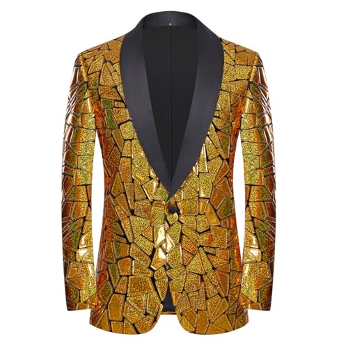 CARFFIV Machen Sie ein mutiges Statement mit unserem Herren Pailletten Blazer.Perfekt für Hochzeiten,Partys,Gold,XXL von CARFFIV