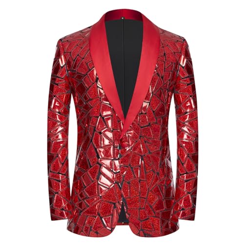 CARFFIV Machen Sie ein mutiges Statement mit unserem Herren Pailletten Blazer.Perfekt für Hochzeiten,Partys,Red,S von CARFFIV