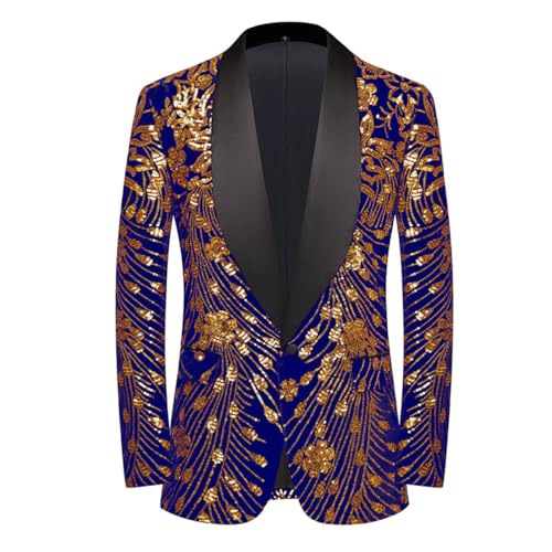CARFFIV Männer Pailletten Samt Bühne Party Prom Hochzeit Abendessen Symmetrie Anzug Jacke Blazer,Blue,XL von CARFFIV
