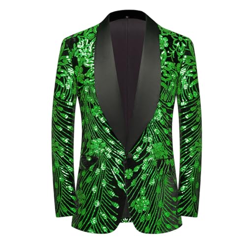 CARFFIV Männer Pailletten Samt Bühne Party Prom Hochzeit Abendessen Symmetrie Anzug Jacke Blazer,Green,XL von CARFFIV