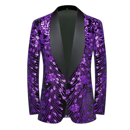 CARFFIV Männer Pailletten Samt Bühne Party Prom Hochzeit Abendessen Symmetrie Anzug Jacke Blazer,Purple,M von CARFFIV