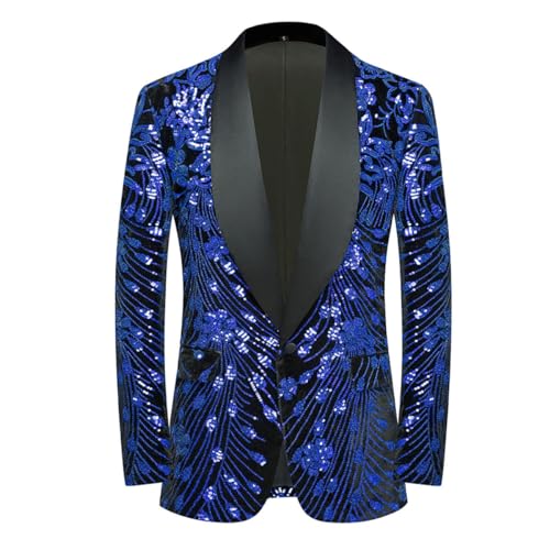 CARFFIV Männer Pailletten Samt Bühne Party Prom Hochzeit Abendessen Symmetrie Anzug Jacke Blazer,Royal Blue,S von CARFFIV