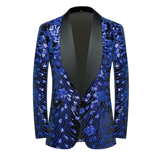 CARFFIV Männer Pailletten Samt Bühne Party Prom Hochzeit Abendessen Symmetrie Anzug Jacke Blazer,Royal Blue,XXL von CARFFIV