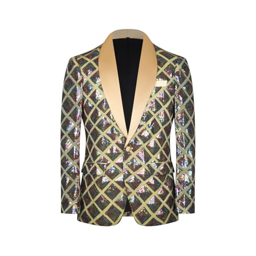 CARFFIV Men Sequin Shiny Stereoscopic Pattern Prom Suit Jacket One Button and Blazers Tuxedo for Wedding Banquet,Multicolour,M von CARFFIV