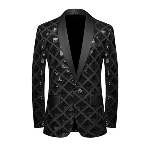 CARFFIV Men's Sequin Shiny Stereoscopic Pattern Prom Suit Jacket One Button and Blazers Tuxedo for Wedding Banquet，Black,S von CARFFIV