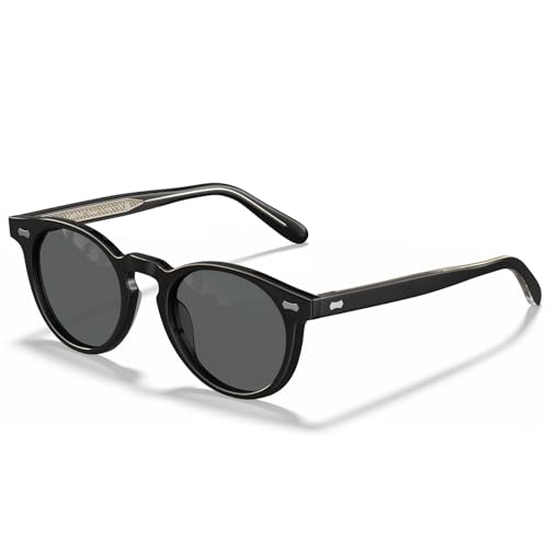 CARFIA Herren Sonnenbrille Polarisierte, Runde Vintage Acetat Design, UV400 Schutz Sunglasses für Fahren und Reisen CA5506 von CARFIA