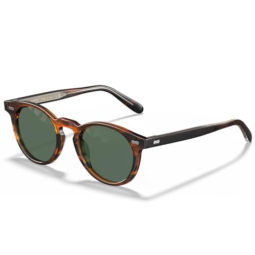 CARFIA Herren Sonnenbrille Polarisierte, Runde Vintage Acetat Design, UV400 Schutz Cat.3, Sunglasses für Fahren und Reisen CA5506 von CARFIA