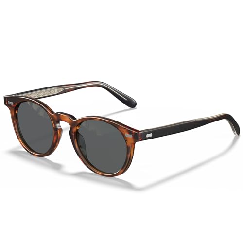 CARFIA Herren Sonnenbrille Polarisierte, Runde Vintage Acetat Design, UV400 Schutz Cat.3, Sunglasses für Fahren und Reisen CA5506 von CARFIA