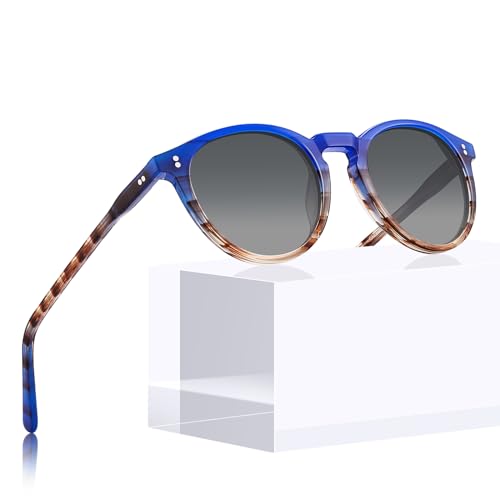 CARFIA Polarisierte Sonnenbrille für Damen, Retro Acetat-Rahmen Rund, Fahrende UV400 Blaue Modebrille CA2302 von CARFIA