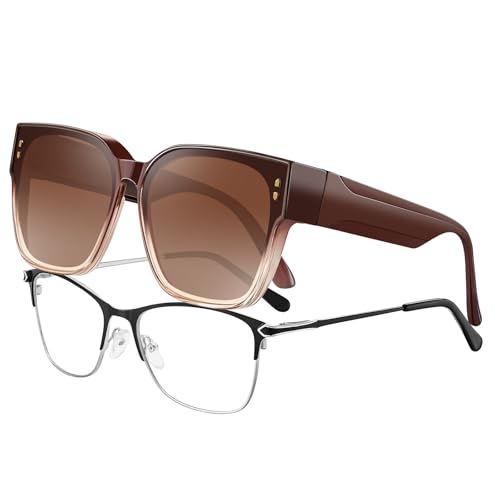 CARFIA Sonnenbrille für Brillenträger Herren Damen, Überzieh Sonnenbrille UV400 Polarisierte für Fahren CF7520 von CARFIA