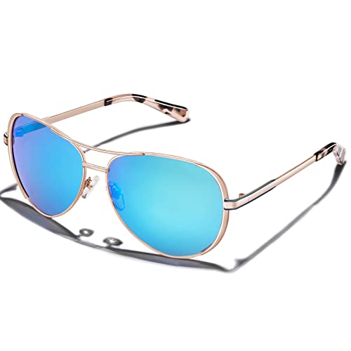 CARFIA Verspiegelte Damen Sonnenbrille Polarisierte Hoch UV Schutz Pilotenbrille mit Ledertasche CA5388 von CARFIA