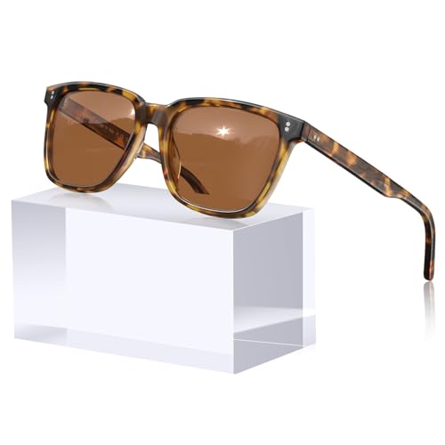 CARFIA Vintage Polarisierte Sonnenbrille Damen UV400 Schutz, Quadratische Sonnenbrille mit Acetatrahmen von CARFIA