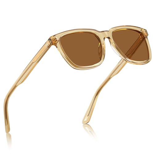 CARFIA Vintage Polarisierte Sonnenbrille Damen UV400 Schutz, Quadratische Sonnenbrille mit Acetatrahmen von CARFIA