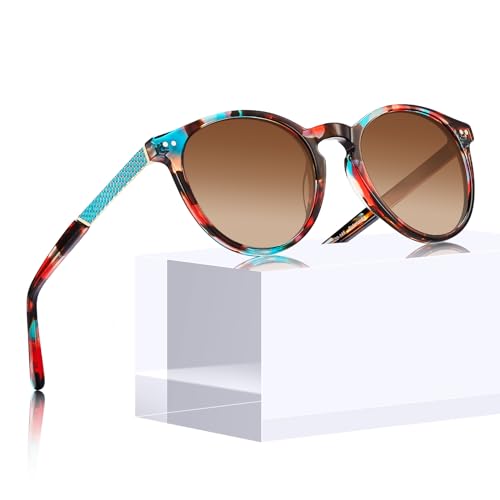 CARFIA Vintage Sonnenbrille Damen, Hochwertige Runde Polarisierte Brille mit 102% UV-Schutz von CARFIA