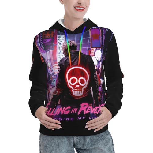 CARGUS Falling Rock Band Merch Hoodie Hip-Hop Langarm Kapuzenpullover, Streetwear, Lässig Sweatshirt, Hipster Sweatpullover Damen L von CARGUS
