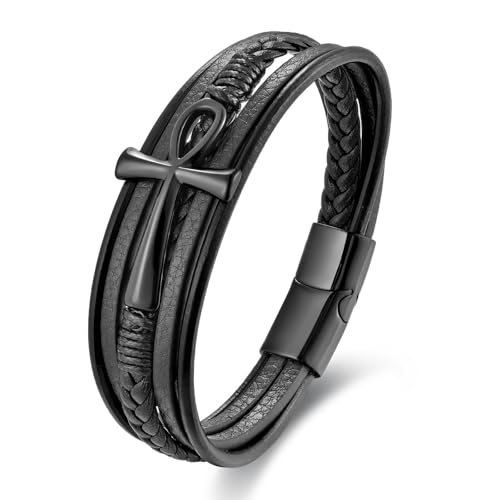 CARICY Kreuz-Lederarmband für Herren, mehrlagig, geflochten, Glaube, Kreuz, Gedenkarmband, Armreif, Edelstahl-Schnalle, religiöser Schmuck, 7.67 in, Zirkonia CARICY Kreuz-Lederarmband für Herren, mehrlagig, geflochten, Glaube, Kreuz, Gedenkarmband, Armreif, Edelstahl-Schnalle, religiöser Schmuck, 7.67 in, Zirkonia von CARICY