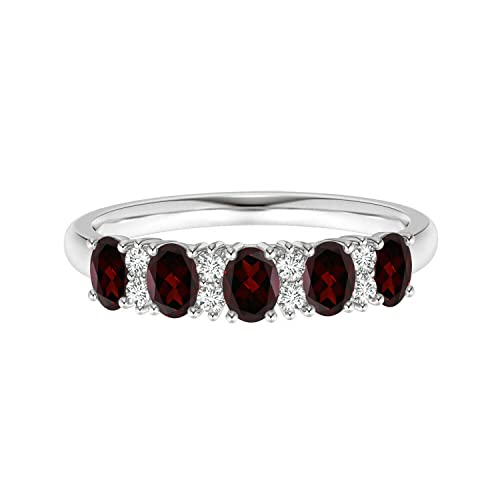 Ewigkeitsring!! 925 Sterling Silber Oval 5X3 MM Roter Granat Fünf Steine ​​Damen Ehering (Sterlingsilber, 60 (19.1) von CARILLON