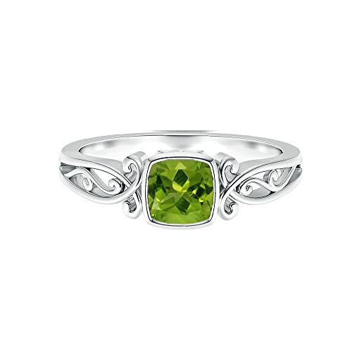 Kissen 2 Ctw Peridot Edelstein Lünette Set 925 Sterling Silber Damen Verlobungsring (Sterlingsilber, 61) von CARILLON