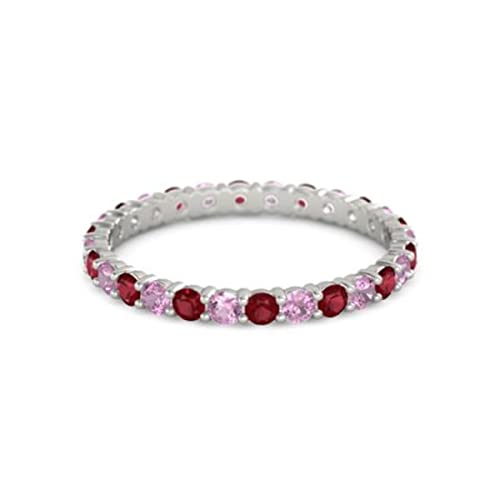 Rubin mit rosa Turmalin rund 2,50 mm Ewigkeit 925 Sterling Silber Damen Stapelring (Sterlingsilber, 60 (19.1) von CARILLON