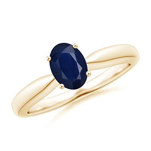 Solitaire 1 Ctw Oval Blauer Saphir Edelstein 925 Sterling Silber Damen Statement Ring (Gelb plattiert, 54) von CARILLON