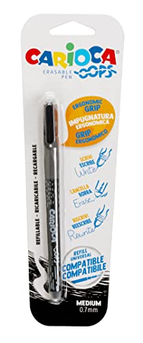 CARIOCA OOPS Radierbarer Kugelschreiber mit wärmeempfindlicher Tinte, 1 Kugelschreiber, ideal zum Schreiben, Radieren, Neuschreiben, Radiergummi, 0,7 mm, Schwarz von Carioca