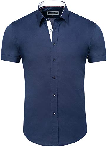 Carisma Casual Herren Hemd Kurzarm Slim-Fit mit Kentkragen für Freizeit Business Hochzeit 9102 Navy 3XL von Carisma