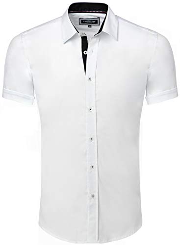 Carisma Casual Herren Hemd Kurzarm Slim-Fit mit Kentkragen für Freizeit Business Hochzeit 9102 Weiss 3XL von Carisma